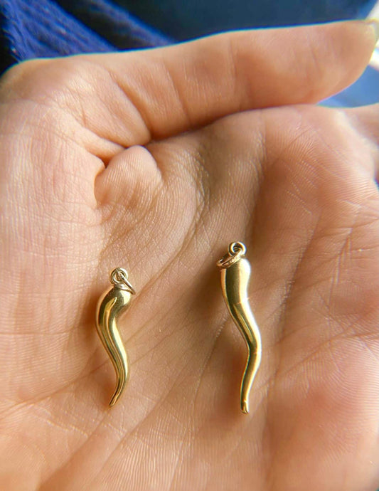 10k Yellow Gold Italian Horn Pendant Charm for a Chain or Necklace 2 sizes for good luck - Lazuli