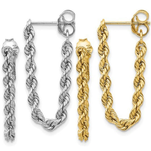 14K Yellow or White Gold Rope Dangle Drop 1" Long Earrings, Simple Minimalist Dainty Modern NOT gold filed or gold plated Butterfly Back - Lazuli