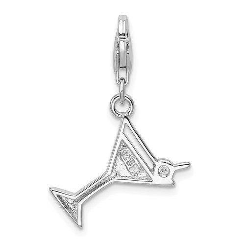 Sterling Silver .925 Red Crystal Martini Glass Cup with Lobster Clasp Charm Ideal for Charm Bracelet or Necklace 1.2" long .7" wide - Lazuli