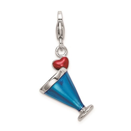 Sterling Silver .925 Enameled 3-D Blue Hawaii Cup with Lobster Clasp Charm Ideal for Charm Bracelet or Necklace 1.2" long .6" wide - Lazuli