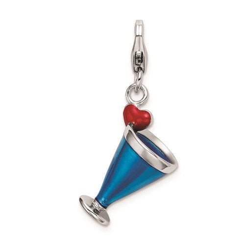 Sterling Silver .925 Enameled 3-D Blue Hawaii Cup with Lobster Clasp Charm Ideal for Charm Bracelet or Necklace 1.2" long .6" wide - Lazuli