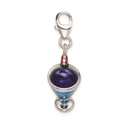 Sterling Silver .925 Enameled 3-D Blue Hawaii Cup with Lobster Clasp Charm Ideal for Charm Bracelet or Necklace 1.2" long .6" wide - Lazuli