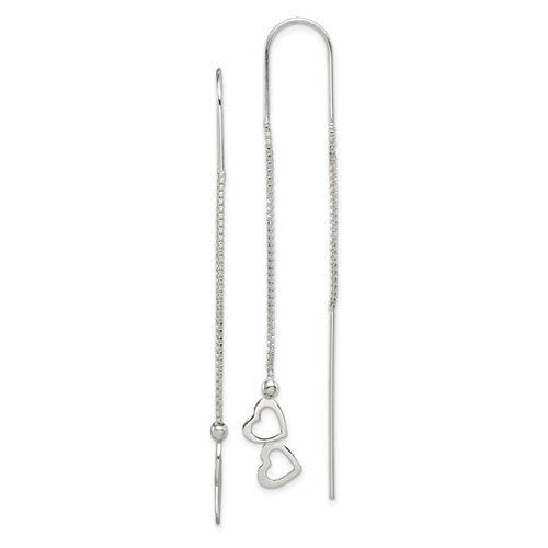 Sterling Silver .925 Heart Threader Dangle 2.5" Long Earrings, Simple Minimalist Modern Drop Dangle Earrings with box chain bridesmaids - Lazuli