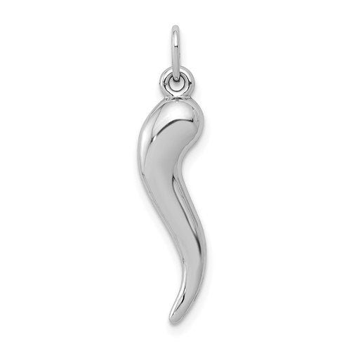 10k Medium White Gold Italian Horn Pendant Charm for a Chain or Necklace for good luck 1" Long - Lazuli