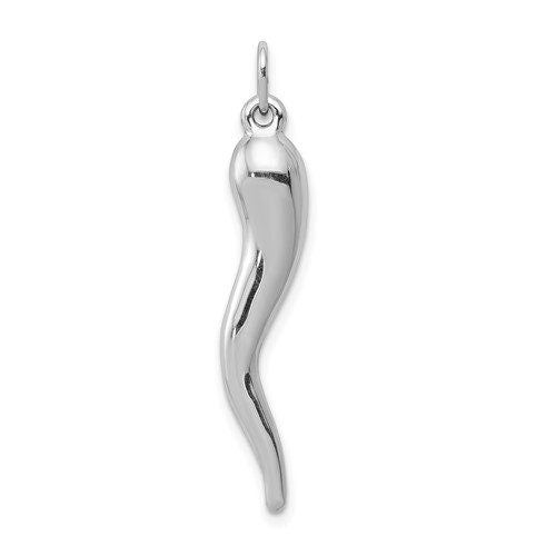 10k Medium White Gold Italian Horn Pendant Charm for a Chain or Necklace for good luck 1 1/4" Long - Lazuli