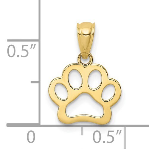 14k Tiny Solid Yellow Gold Dog Paw Puppy Pendant Charm for a Chain or Necklace .5" Long Not Gold Plated. Real 14K Gold