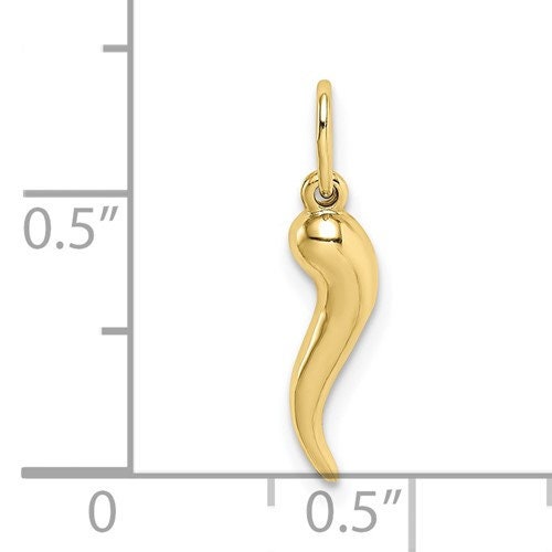 10k Tiny Solid Yellow Gold Italian Horn Pendant Charm Good Luck for a Chain or Necklace .5" Long. Not Gold Plated. Real 10K Gold - Lazuli