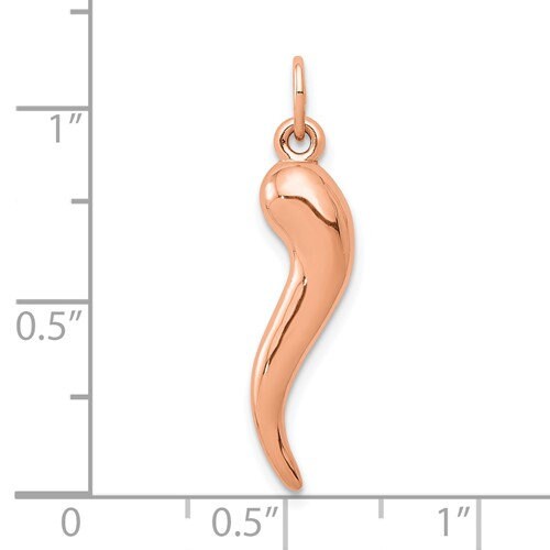 14k 3D Medium Rose Gold Italian Horn Pendant Charm for a Chain or Necklace for good luck 1" Long Not Gold Plated. Real 14K Rose Gold - Lazuli