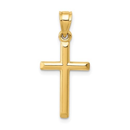 14k Yellow Gold Plain Polished Cross for a Chain or Necklace  1" Long x .4" Width. Classic Religious Minimalist Jewelry everyday use gift - Lazuli