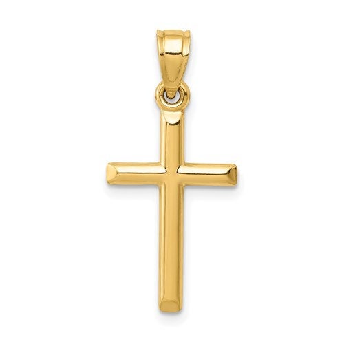 14k Yellow Gold Plain Polished Cross for a Chain or Necklace 1" Long x .4" Width. Classic Religious Minimalist Jewelry everyday use gift - Lazuli