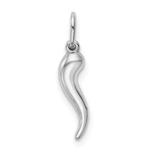 10k Tiny White Gold Italian Horn Pendant Charm for a Chain or Necklace for good luck .5" Long - Lazuli