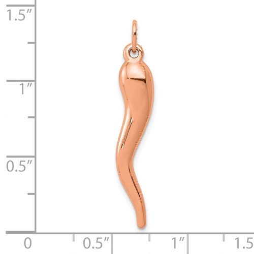 14k 3D Large Rose Gold Italian Horn Pendant Charm for a Chain or Necklace for good luck 1.5" Long Not Gold Plated. Real 14K Rose Gold - Lazuli