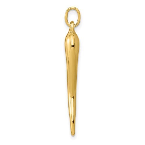 14k Solid Yellow Gold Italian Horn Pendant Charm Good Luck for a Chain or Necklace  1.2" Long. Not Gold Plated. Real 14K Gold