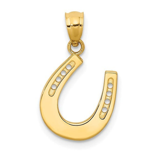 14k Solid Yellow Gold Polished Horseshoe Pendant Charm Good Luck for a Chain or Necklace .75" Long. Not Gold Plated. Real 14K Gold - Lazuli