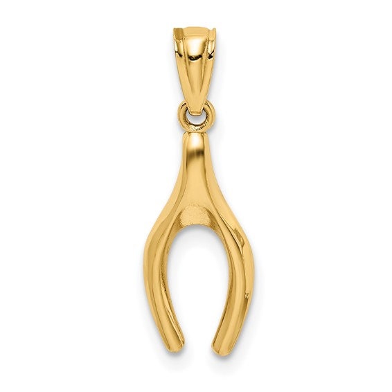 14k Solid Yellow Gold Polished Wish Bone Pendant Charm Good Luck for a Chain or Necklace  1" Long. Not Gold Plated. Real 14K Gold - Lazuli