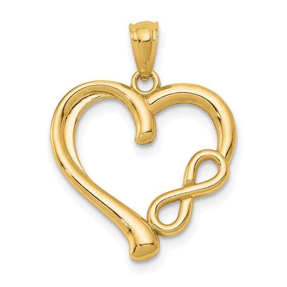 14k Solid Yellow or White or Yellow with Rose Gold Polished Infinity Symbol Heart Pendant Love Charm for a Chain or Necklace  .8" Long - Lazuli