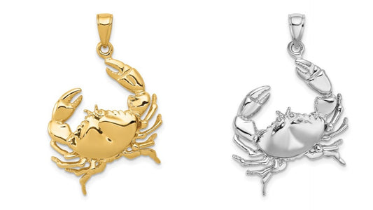 14k Solid Yellow or White Gold Polished Large Stone Crab w/ Claw Extended Pendant Charm 4 a Chain Necklace 1.5" Long. Real 14K Gold - Lazuli