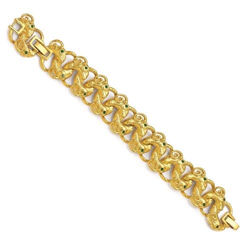 Jackie Kennedy Polished Rams Head Green Crystal 7.5in 1in Ext Bracelet w/ original Camrose Kross red velvet box certificate of authenticity - Lazuli