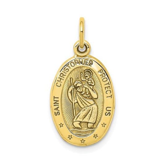 10k White or Yellow Gold Satin Polished St. Christopher Protect us Charm Polished Pendant for a Chain or Necklace 1" Long Real 10K Gold - Lazuli