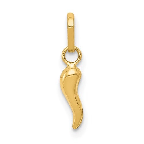 14k Tiny Solid Yellow Gold Italian Horn Pendant Charm Good Luck for a Chain or Necklace  .5" Long. Not Gold Plated. Real 14K Gold - Lazuli