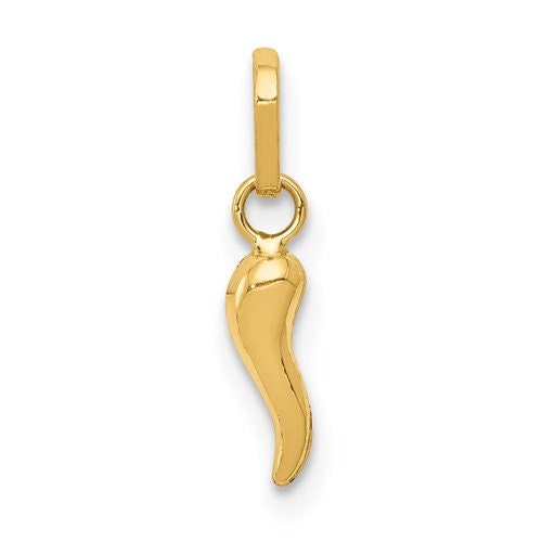14k Tiny Solid Yellow Gold Italian Horn Pendant Charm Good Luck for a Chain or Necklace .5" Long. Not Gold Plated. Real 14K Gold - Lazuli