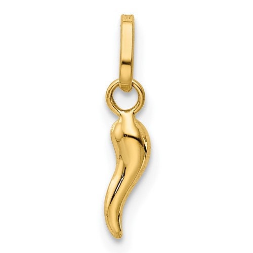 14k Tiny Solid Yellow Gold Italian Horn Pendant Charm Good Luck for a Chain or Necklace .5" Long. Not Gold Plated. Real 14K Gold - Lazuli