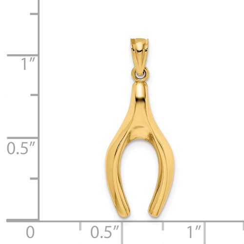 14k Solid Yellow Gold Polished Wish Bone Pendant Charm Good Luck for a Chain or Necklace  1" Long. Not Gold Plated. Real 14K Gold - Lazuli