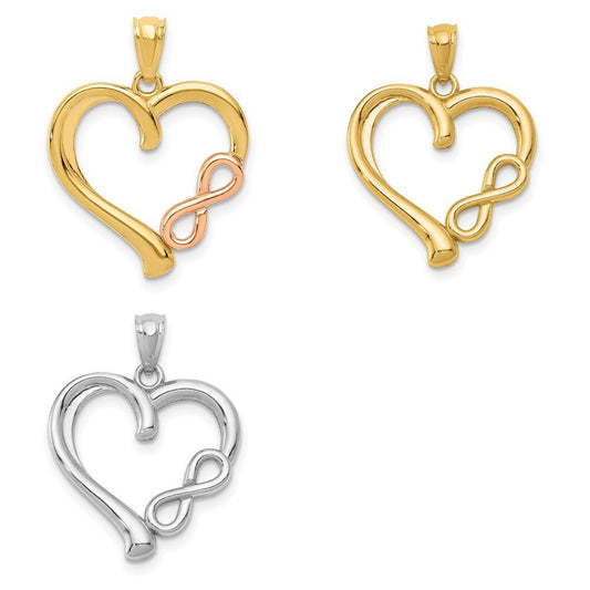 14k Solid Yellow or White or Yellow with Rose Gold Polished Infinity Symbol Heart Pendant Love Charm for a Chain or Necklace .8" Long - Lazuli