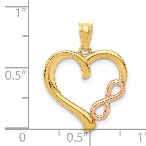14k Solid Yellow or White or Yellow with Rose Gold Polished Infinity Symbol Heart Pendant Love Charm for a Chain or Necklace  .8" Long - Lazuli