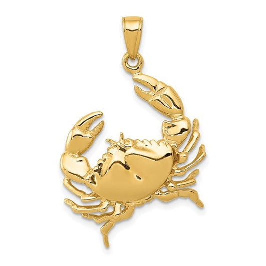 14k Solid Yellow or White Gold Polished Large Stone Crab w/ Claw Extended Pendant Charm 4 a Chain Necklace 1.5" Long. Real 14K Gold - Lazuli