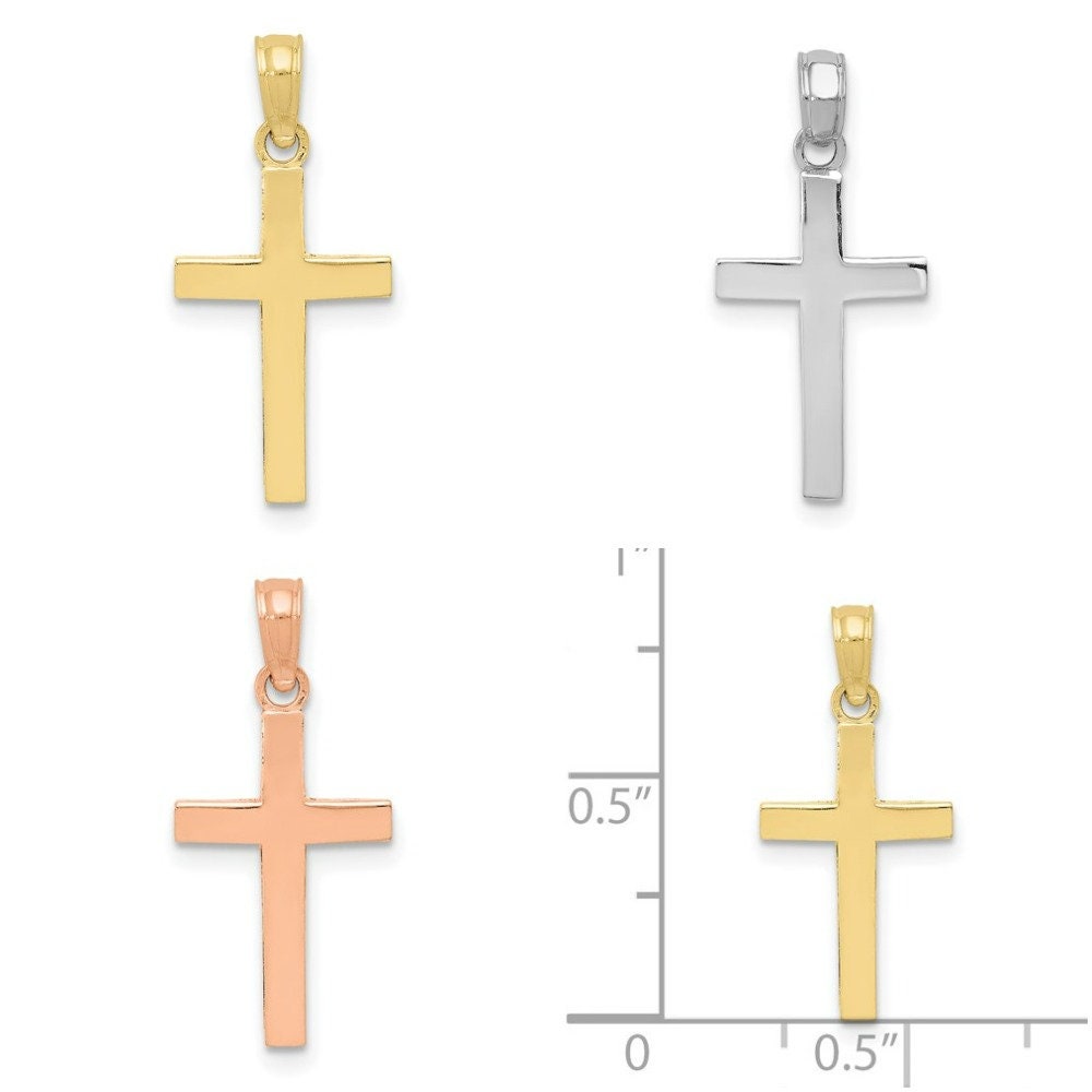 10k Small Solid Yellow White or Rose Gold Plain Polished Cross for Chain or Necklace  3/4" Long. Classic Religious Jewelry  5mm Bail - Lazuli