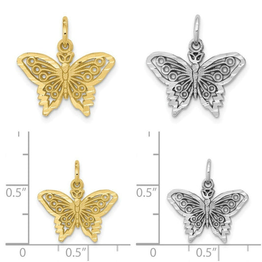 10k White or Yellow Gold Butterfly Charm Polished Pendant for a Chain or Necklace .7" Long Butterfly Wings Gift for her Real 10K Gold - Lazuli