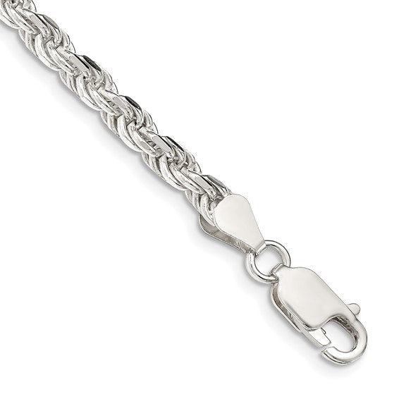 Sterling Silver 925 Diamond-cut Rope Chain Necklace Bracelet Anklet 7",8",9",10",14".16",18",20",22",24",26",28", 30" or 36" different width - Lazuli