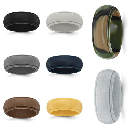 Silicone Ring Wedding Band Flexible Ridged Edge Athletic Military Workout Working Jewelry 8mm Width Ships free Active lifestyle Engagement - Lazuli