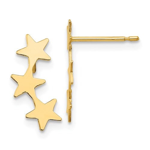 14K Yellow Gold 3 Stars Post Dangle Earrings push Backs,Simple Minimalist Modern Dainty NOT gold filed NOT gold plated Ships Free in the U.S - Lazuli