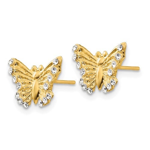 14K Yellow Gold Butterfly Cubic Zirconia Post Earrings push Backs, Simple Minimalist  Dainty NOT gold filed NOT gold plated - Lazuli