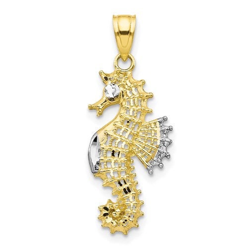 10k Solid Yellow and White Gold Seahorse Pendant Charm for a Chain or Necklace 1" Long Not Gold Plated. Real 10K Gold - Lazuli