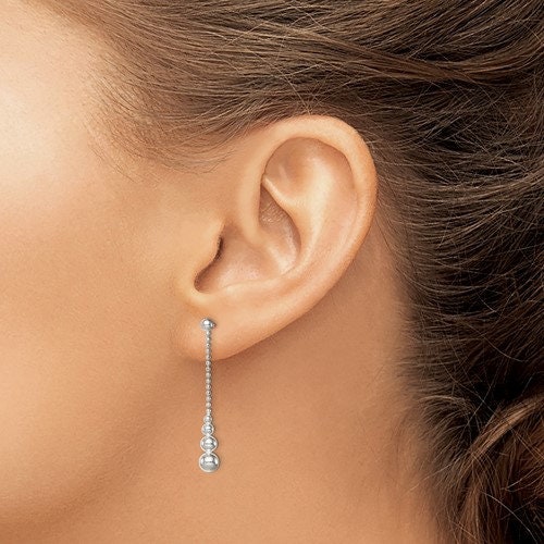 Sterling Silver 925 Dangle Chains Balls 1.5" Long Earrings, Simple Minimalist Dainty Modern Drop & Dangle Shepherd Hook Earrings Bridesmaids - Lazuli