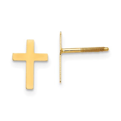 14K Yellow Gold Cross Post Earrings Screw Backs, Simple Minimalist Modern Dainty NOT gold filed NOT gold plated Ships Free in the U.S - Lazuli