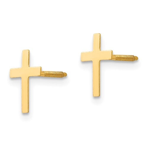 14K Yellow Gold Cross Post Earrings Screw Backs, Simple Minimalist Modern Dainty NOT gold filed NOT gold plated Ships Free in the U.S - Lazuli