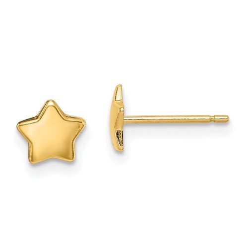 14K Yellow Gold Star Post Earrings push Backs 1/4" , Simple Minimalist Modern Dainty NOT gold filed NOT gold plated Ships Free in the U.S - Lazuli