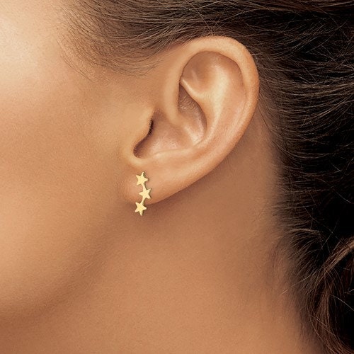 14K Yellow Gold 3 Stars Post Dangle Earrings push Backs,Simple Minimalist Modern Dainty NOT gold filed NOT gold plated Ships Free in the U.S - Lazuli