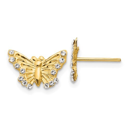 14K Yellow Gold Butterfly Cubic Zirconia Post Earrings push Backs, Simple Minimalist Dainty NOT gold filed NOT gold plated - Lazuli
