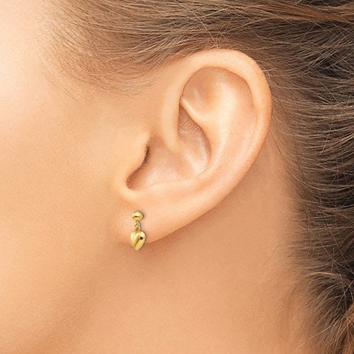 14K Yellow Gold Puffed Heart Post Earrings push Backs, Simple Minimalist Dainty NOT gold filed NOT gold plated Everyday wear - Lazuli