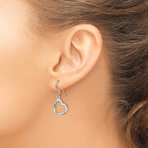 Sterling Silver .925 Heart Dangle French Wire 1.25" Long Earrings, Simple Minimalist Modern Drop & Dangle Shepherd Hook Earrings bridesmaids - Lazuli