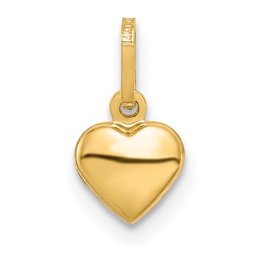 14k Tiny Solid Yellow , White or Rose Gold Heart Pendant Charm for a Chain or Necklace  .3" Long. Not Gold Plated. Real 14K Gold