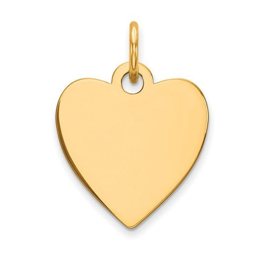 14k Yellow, White or Rose Gold Plain Heart Disc Charm 18mm long x 14mm width. Bail Length : 14mm. Bail Width 1mm. polished front and back