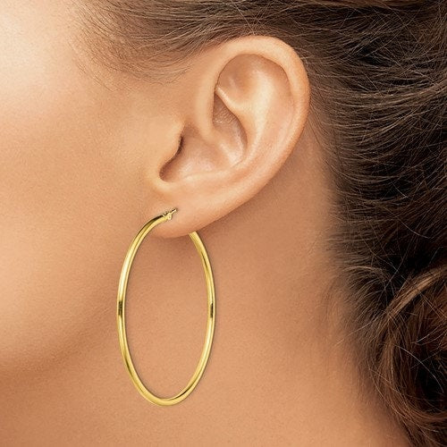 Gold Hoop 3.00 mm wide Earrings over Sterling Silver different sizes , Simple Minimalist Hinged Tarnish Resistant medium large extra large