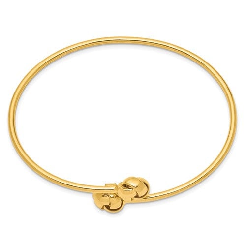 14k Yellow Gold Love Knot Flexible Bangle Bracelet 2mm Wide hallmarked 14k Hand Made REAL GOLD for 7" wrist slip on