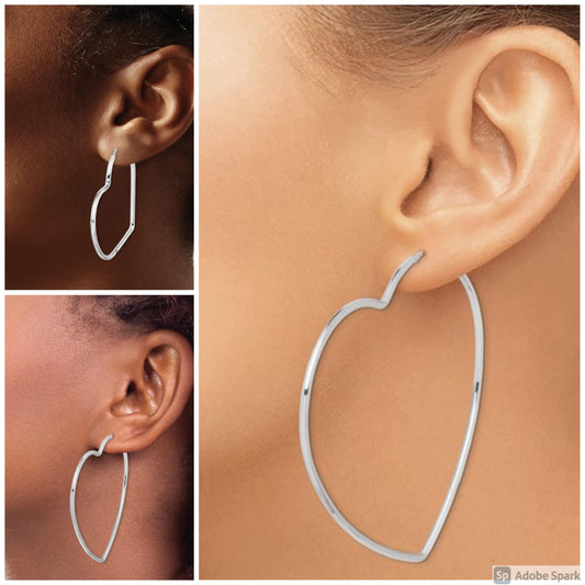 Sterling Silver .925 2 mm Endless Heart Shape Earrings different sizes, Simple Minimalist Tarnish Resistant Medium, Large & Extra Large